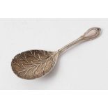 Edwardian silver caddy spoon, with bowl in the form of a leaf, (Sheffield 1902), maker James Dixon &