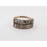 George III gold and paste ring with two rows of paste stones in closed-back silver collet setting on