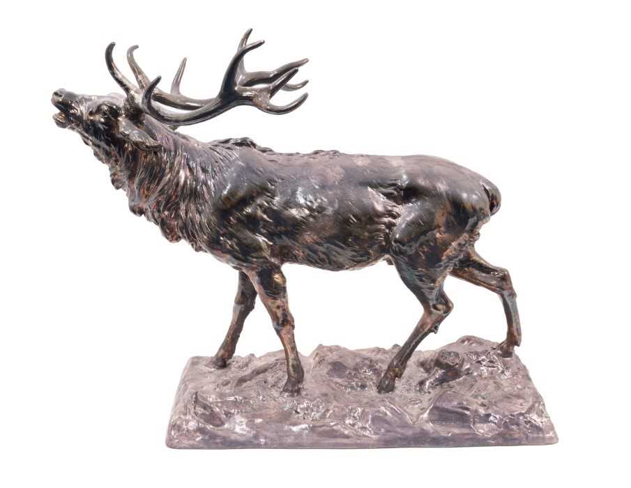 Fine and large modern filled silver model of a stag, hallmarked for GS, Sheffield 2010, the impressi