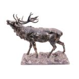 Fine and large modern filled silver model of a stag, hallmarked for GS, Sheffield 2010, the impressi