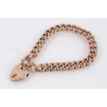 Edwardian 9ct rose gold curb link bracelet with padlock clasp