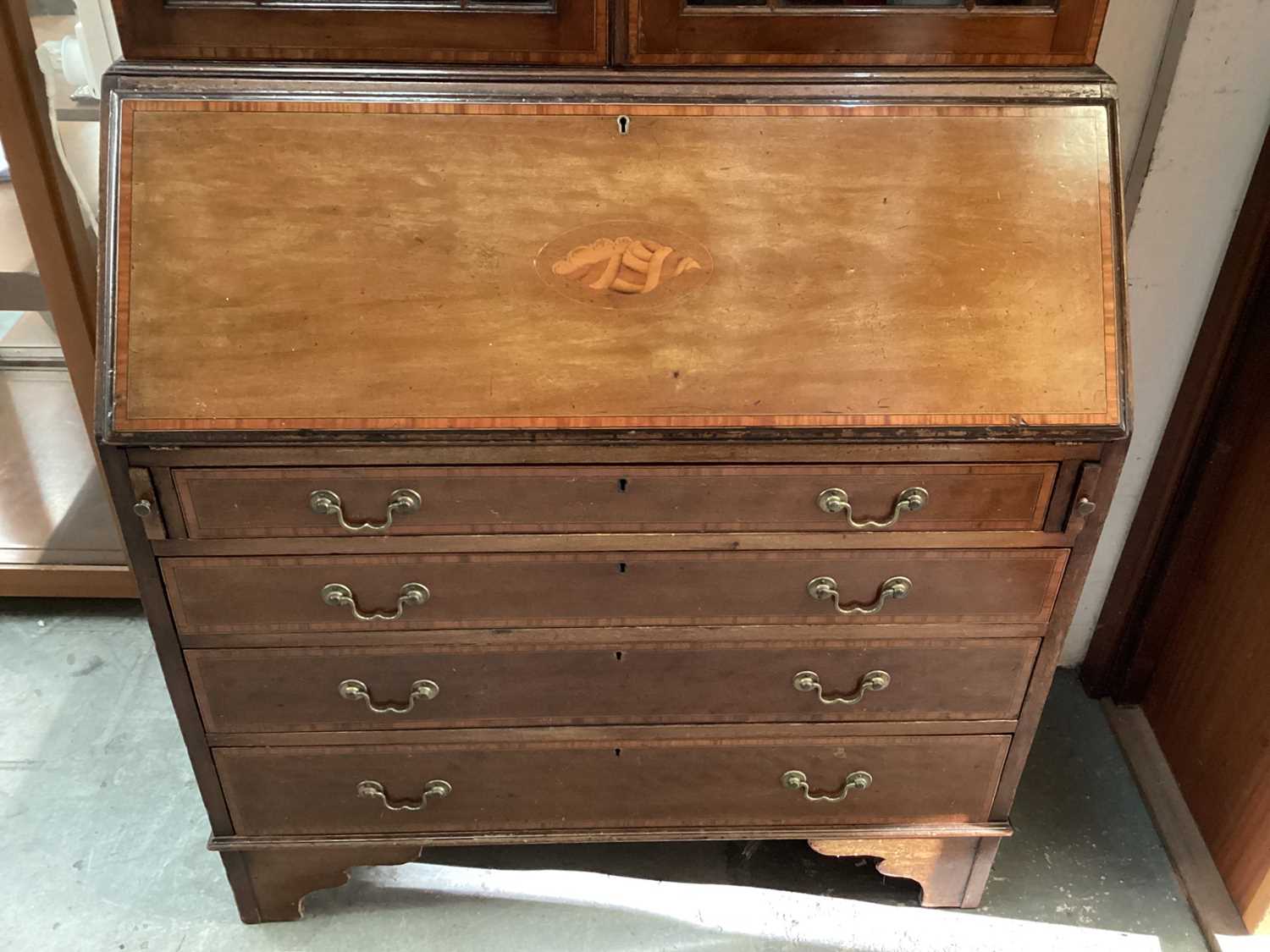 Edwardian mahogany and satinwood inlaid bureau bookcase - Image 2 of 13