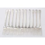 Collection of eleven George III silver Old English pattern dining forks