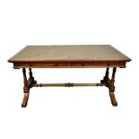 Fine quality Victorian Gillow & Co figured walnut and gilt heightened library table