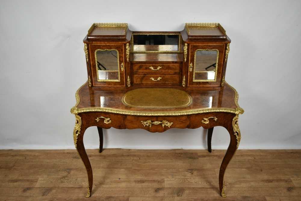 Ornate figured walnut and gilt metal mounted bonheur du jour, pierced galleried superstructure and t - Image 2 of 14