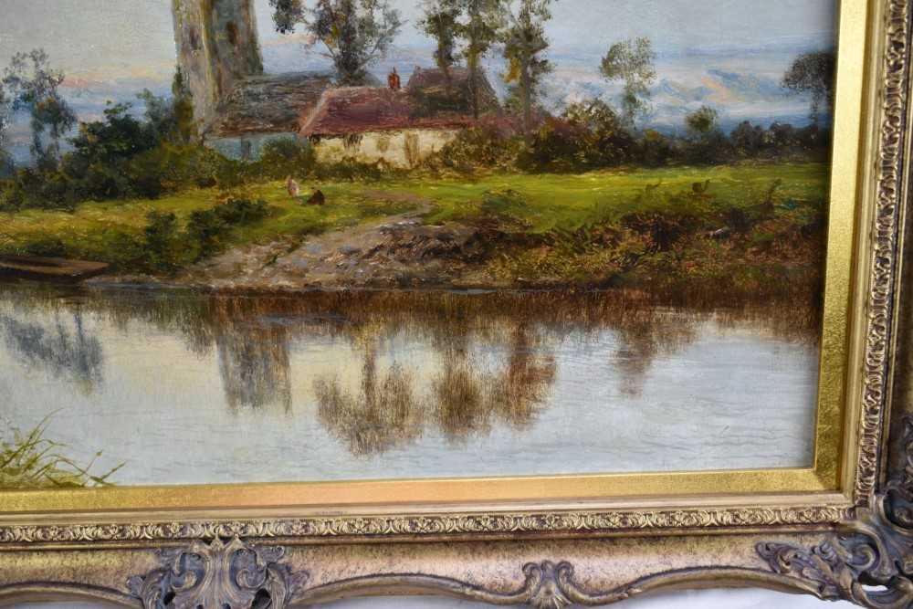 Daniel Sherrin (1868-1940) oil on canvas - River Landscape with a Church, signed, 51cm x 76cm, in gi - Image 6 of 8