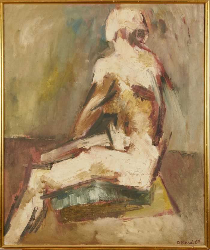 Dorothy Mead (1928-1975) oil on canvas - seated nude, signed and dated ‘64, 77cm x 64cm, framed