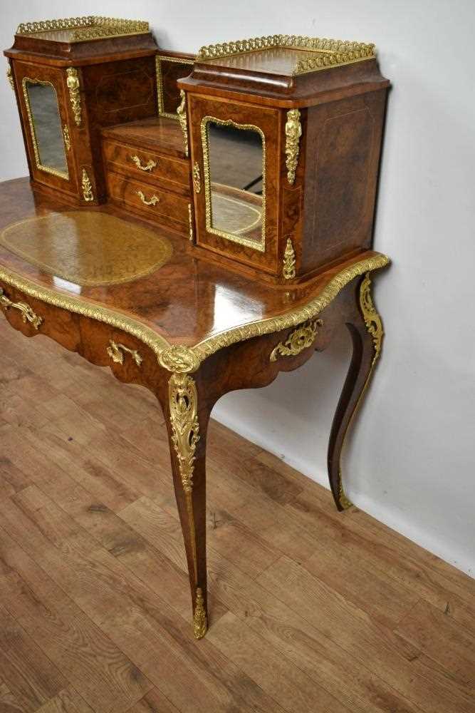 Ornate figured walnut and gilt metal mounted bonheur du jour, pierced galleried superstructure and t - Image 3 of 14