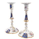 Good pair of 18th century Bilston enamel candlesticks