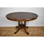 Victorian walnut oval loo table