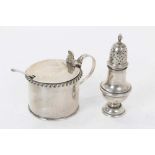 Georgian silver drum mustard, with gadrooned border and hinged cover,