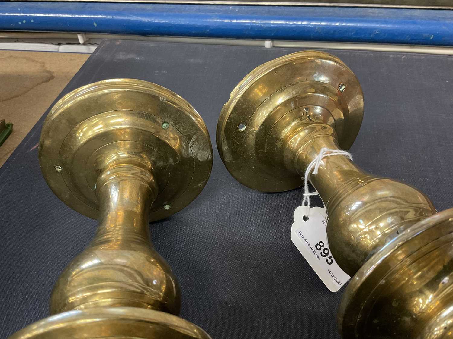 Pair of 17th century brass pricket candlesticks - Image 4 of 7