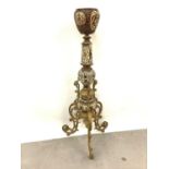 A 19th century continental pottery and brass jardinière on stand, possibly Austrian, decorated with