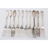 Collection of Georgian and later silver Fiddle pattern Dining Forks,