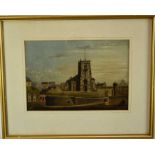 Mrs E. Worrell (act. 1870s), oil on canvas board, A view of Bolton Old Parish Church, signed, in gil