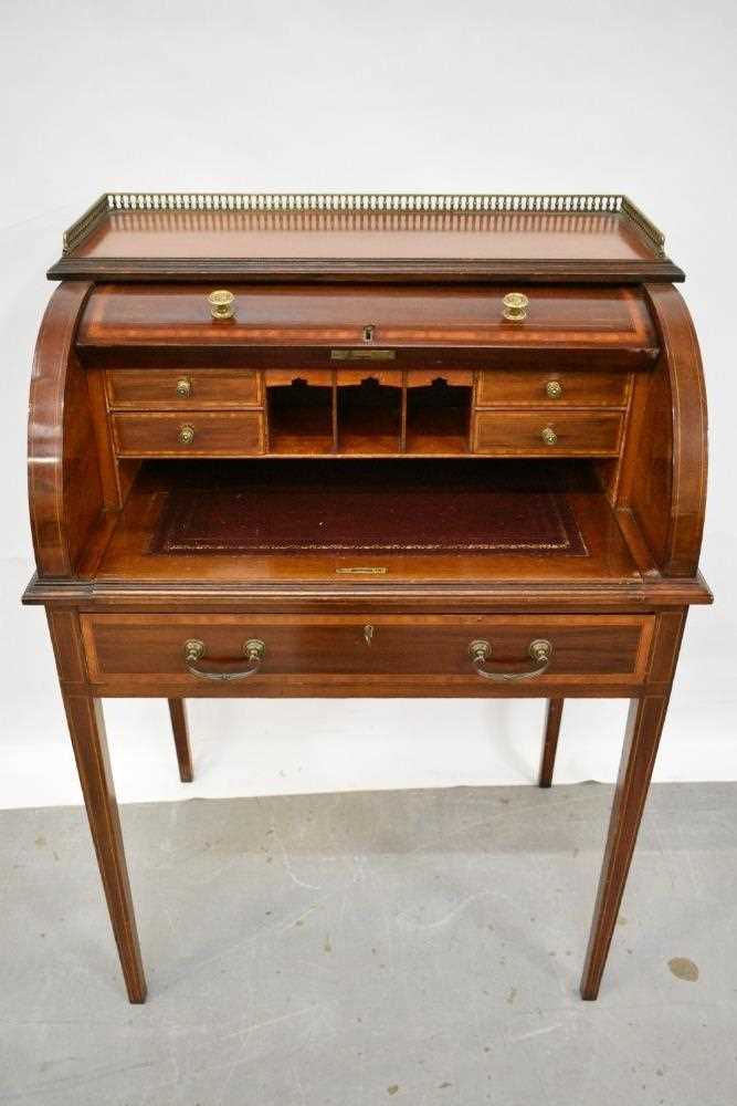 Edwardian mahogany cylinder bureau - Image 6 of 8