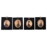 Group of four early 19th century watercolour portrait miniatures on paper