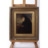 Howson Rutherford Foulger, late 19th century oil on board - a seated monk, in gilt frame, 24cm x 20c