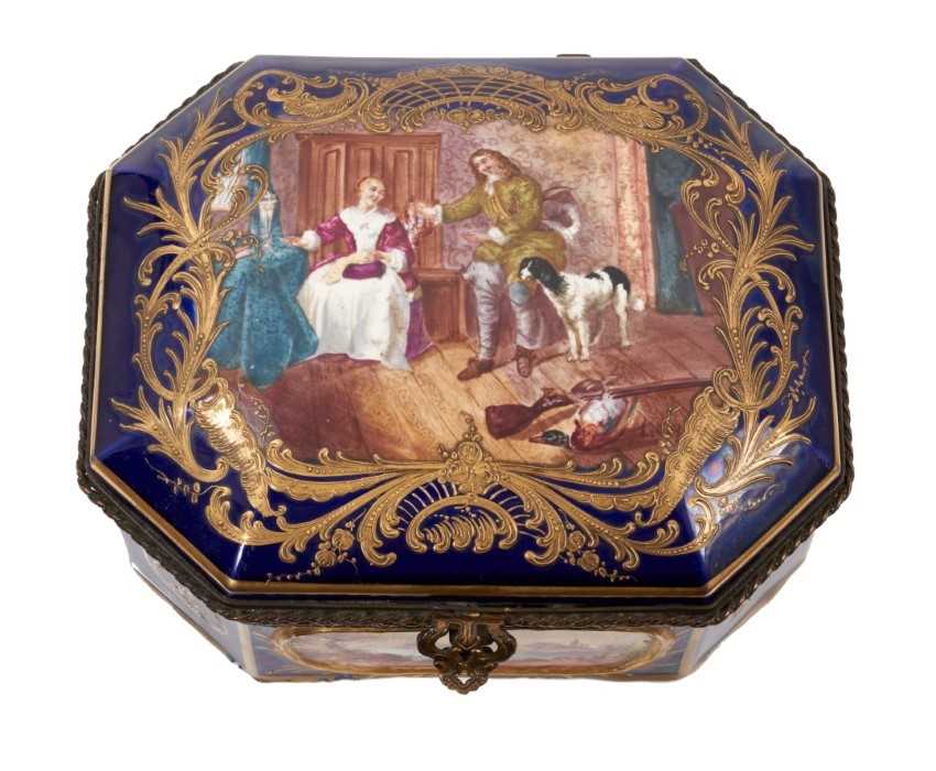 Sevres style porcelain and brass mounted casket