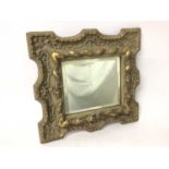 French carved and painted wood cushion wall mirror