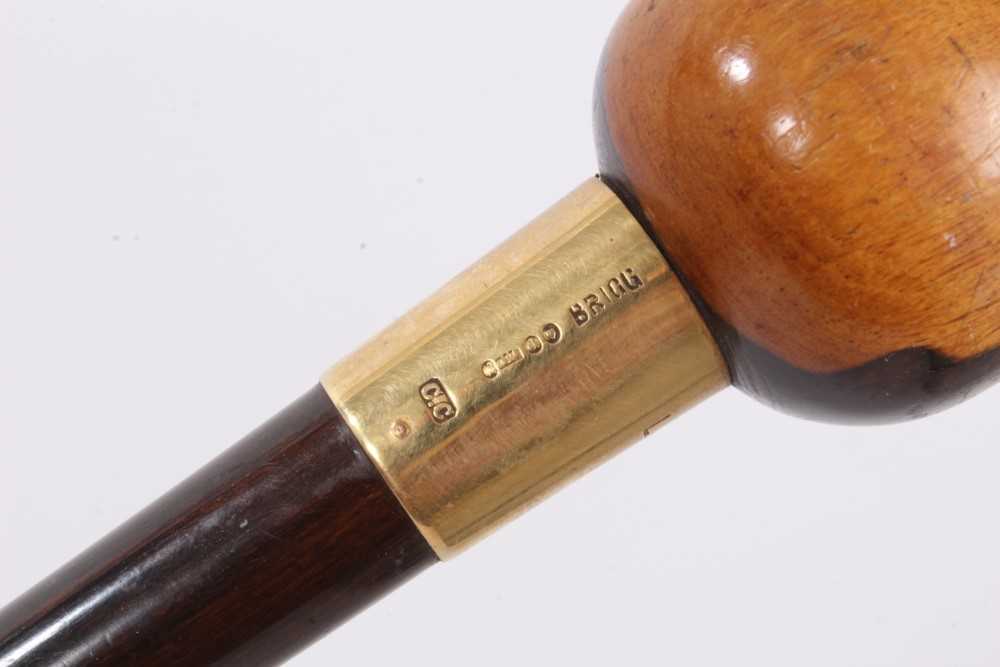 Of Ladysmith siege interest: 15ct gold mounted cane by Brigg, with lignum Vitae knop - Image 4 of 4