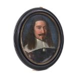 Rare mid-17th century miniature oil on copper, gentleman with white collar, oval, inscribed and with