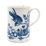 A Worcester blue printed Parrot Pecking Fruit pattern mug, circa 1770