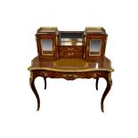 Ornate figured walnut and gilt metal mounted bonheur du jour, pierced galleried superstructure and t