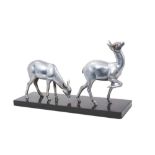 Irenee Rochard (1906-1984): Art Deco sculpture of two fawns on marble base