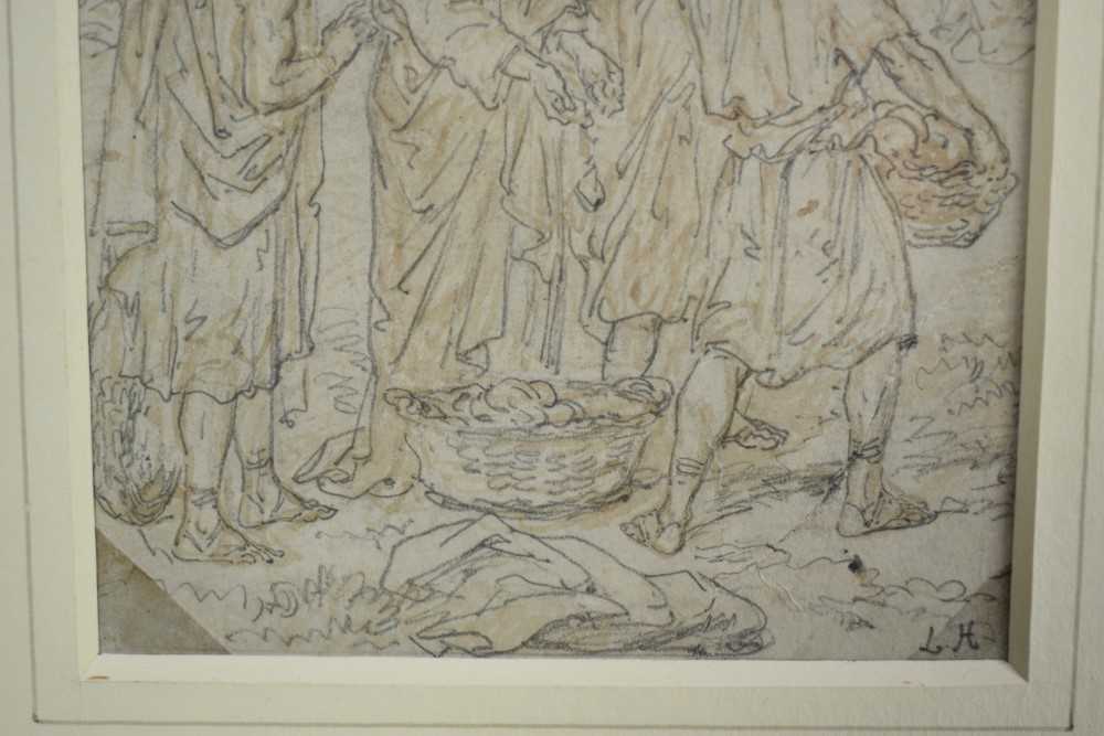 Louis Haghe (1806-1885) pencil and wash drawing - Loaves and Fishes, initialled, 17cm x 12cm, in gla - Image 5 of 8