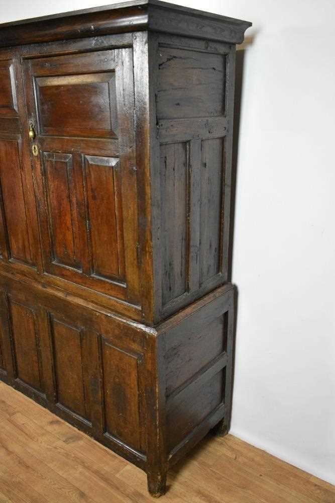 Very large mid 18th century panelled oak and pine two height cupboard - Image 3 of 7