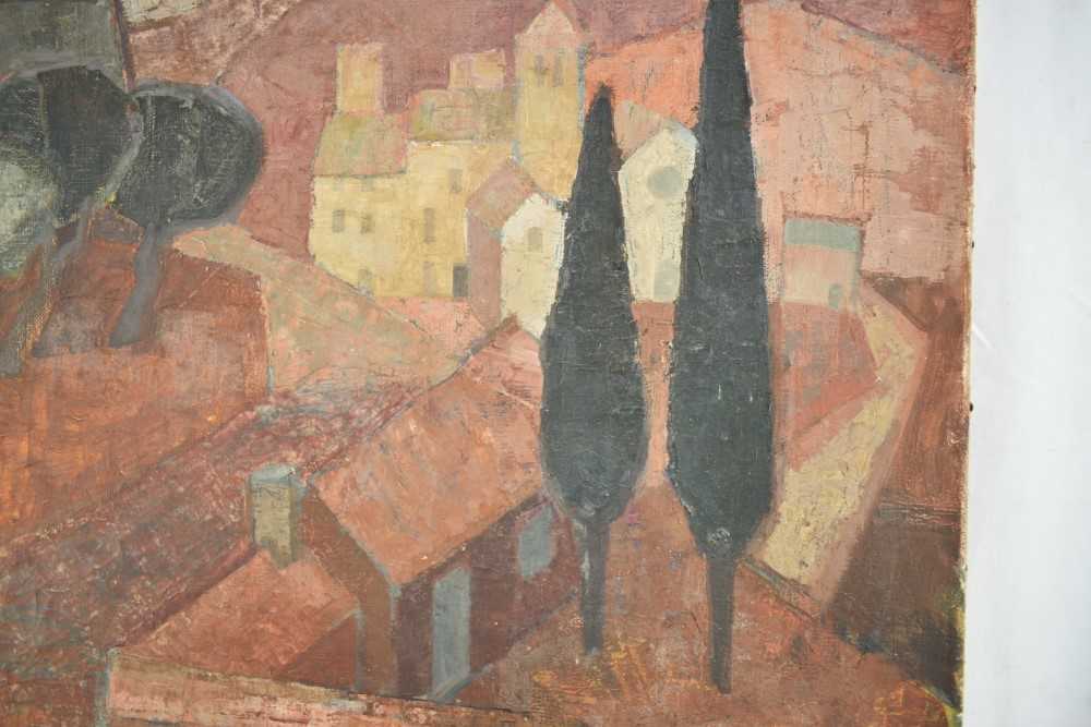 Mid 20th century, oil on canvas, Mediterranean Town, signed with initials M.K., 76cm x 63cm, unframe - Image 6 of 9