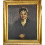 English School, early 19th century, oil on canvas - portrait of Mrs William Aberdeen, label verso, 7