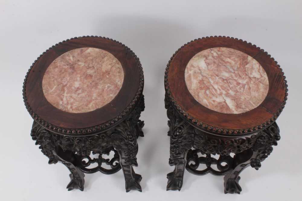 Pair impressive late 19th century Japanese Satsuma earthenware vases and pair hardwood stands - Image 9 of 10