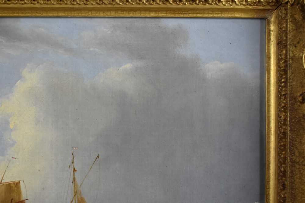 English School, early 19th century, oil on canvas - shipping off the coast, indistinctly signed and - Image 4 of 6