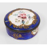 South Staffordshire round blue ground snuff box, circa 1780