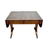 Regency rosewood, satinwood and polychrome painted sofa table