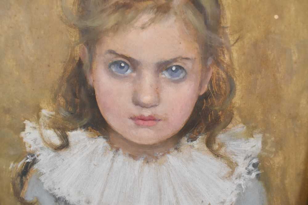 Horace Fisher (1861-1934) oil on board - portrait of a young girl, 'Dora', Dorothy Green, signed, la - Image 3 of 7