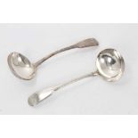 Pair George III silver Fiddle pattern sauce ladles with engraved initials (London 1801)