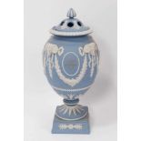 A Wedgwood Jasper ware commemorative urn and cover, made for the 225th Anniversary of the Wedgwood f