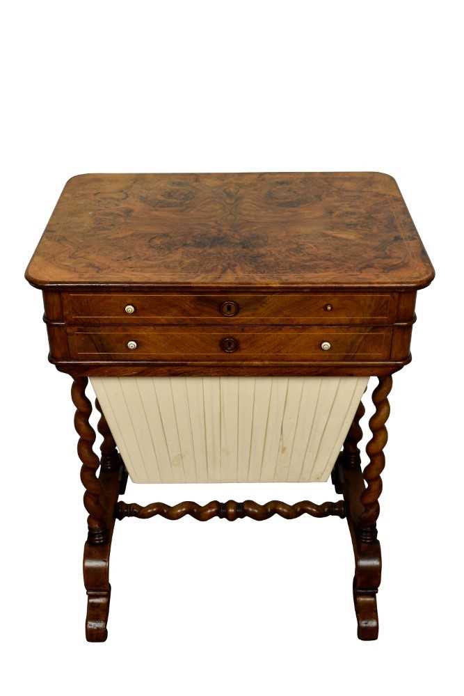 Mid Victorian burr walnut and inlaid work table