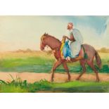*Gerald Spencer Pryse (1882-1956) watercolour - man on horseback, 38.5cm x 54cm, titled verso 'Habou
