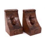 Rare pair of early Robert ‘Mouseman’ Thompson bookends, each carved with initial ‘G’, 15cm high. Pro