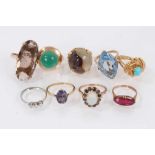 Nine gold and gem-set dress rings various