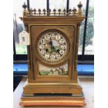 19th century French gilt brass and painted porcelain gothic mantel clock
