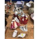 Three Royal Doulton figures and three pieces of Lladro