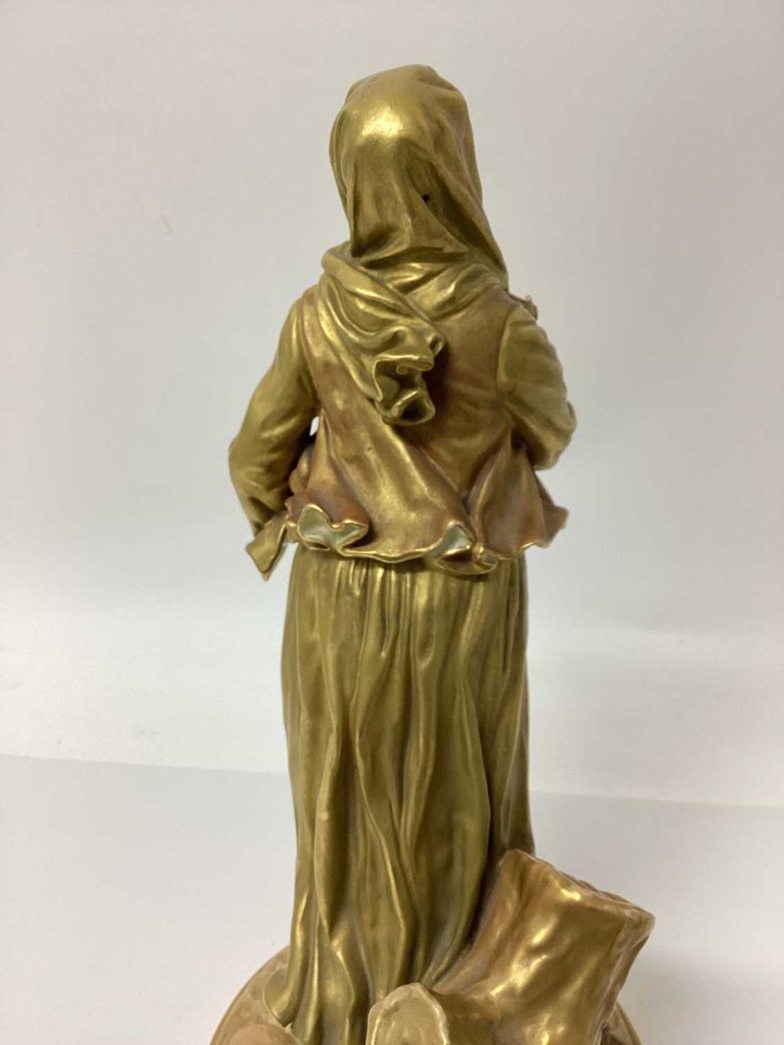 An early 20th century Royal Worcester figure of a musician, modelled in gilt as a lady with a drum, - Image 7 of 7