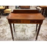 19th century inlaid mahogany hall table with ledge back on turned legs, 92cm wide, 44.5cm deep, 86cm