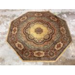 Small octagonal rug, 138cm, wall hanging and a two tier occasional table (3)