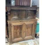 17th century and later oak, Holly and bog oak inlaid court cupboard